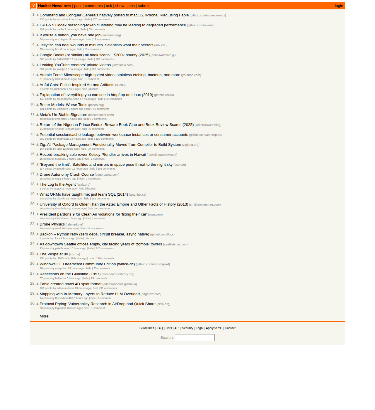 The Screenshot of Hacker News