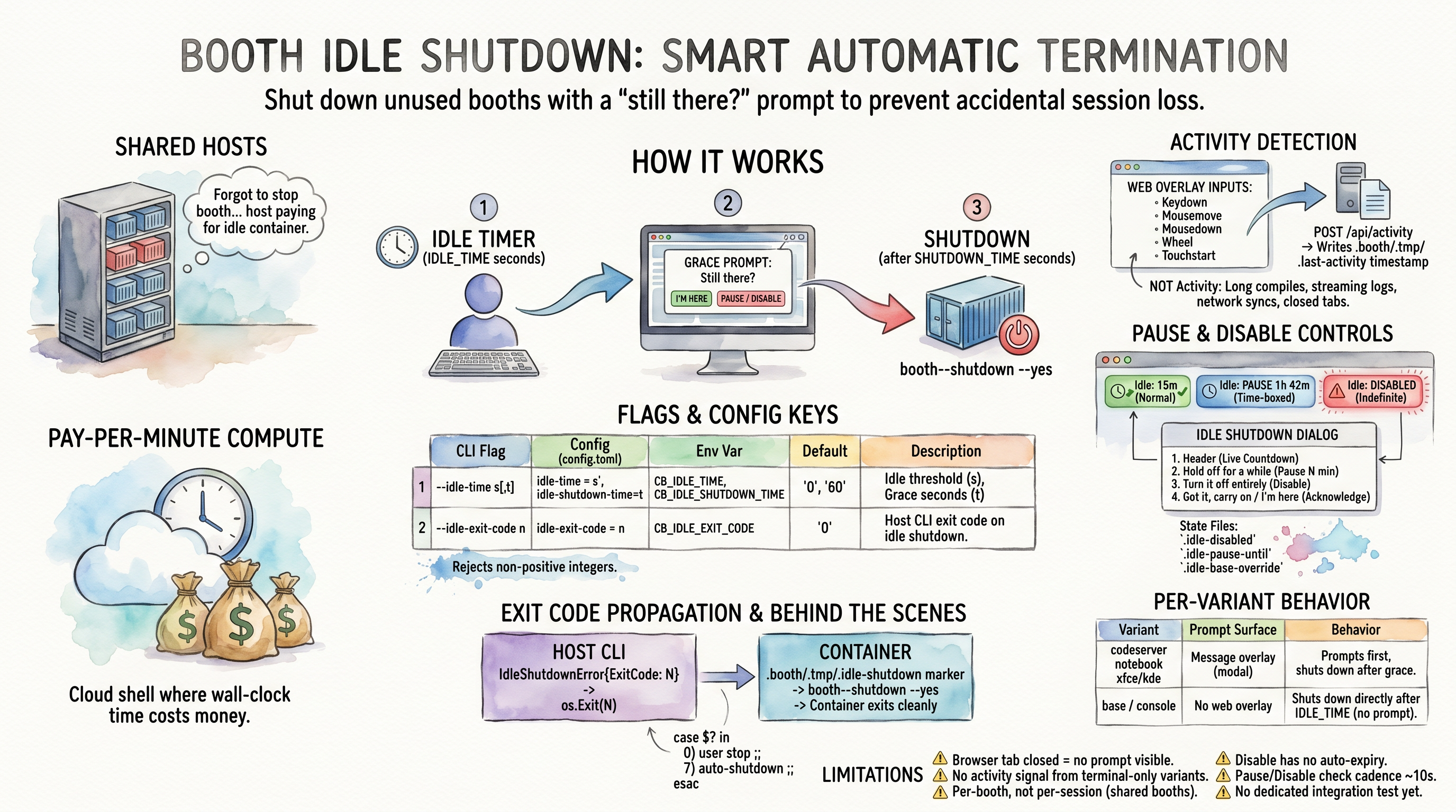 Idle auto-shutdown with Pause and Disable controls